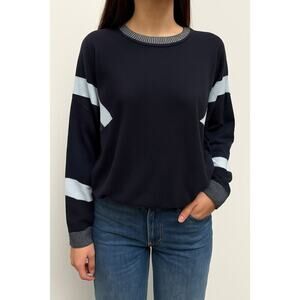 Planet By Lauren G Geo Blocks Sweater Round Neck Rib Trim Pima Black One Size